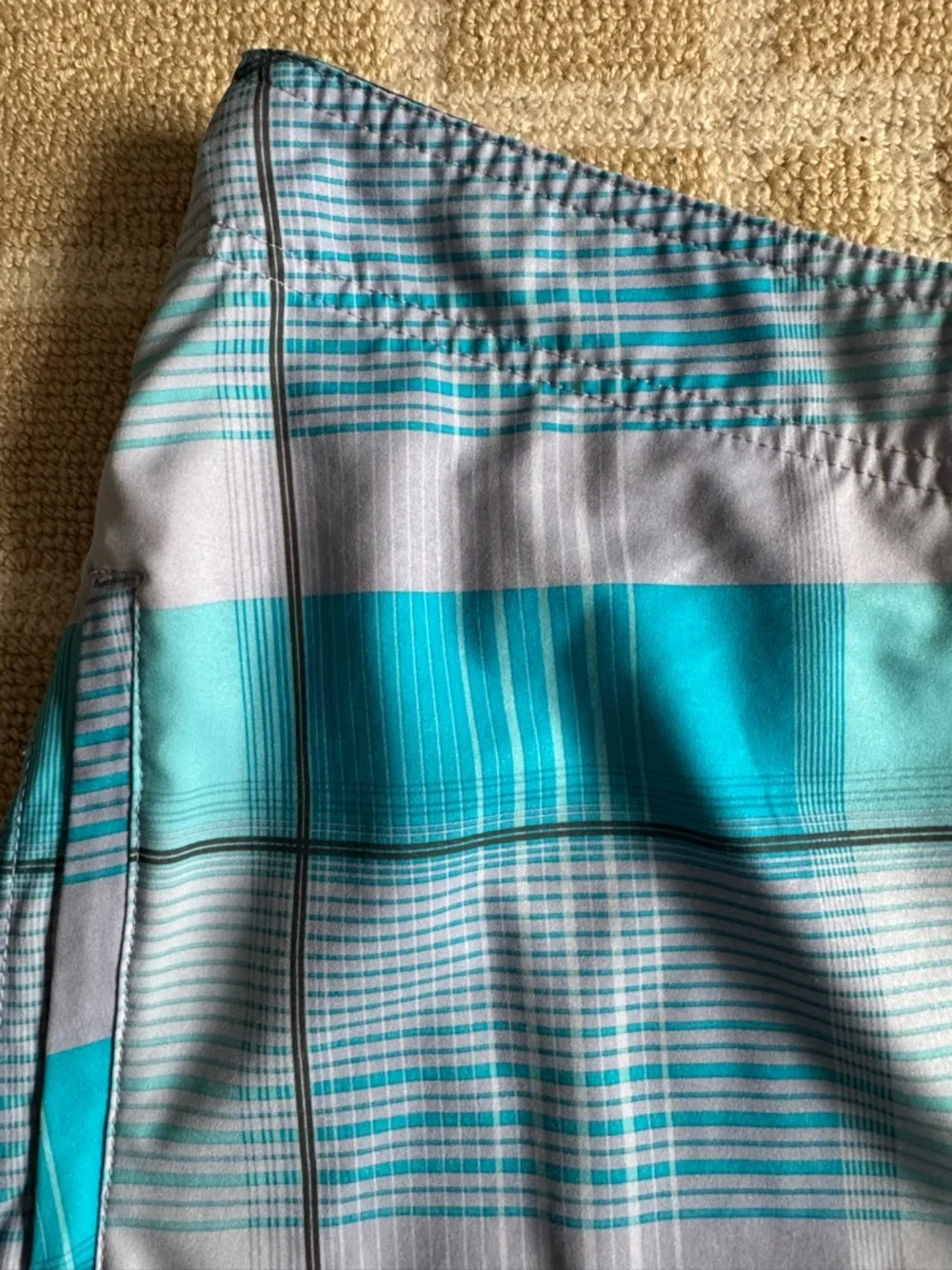 Hurley Phantom Board Shorts Plaid Surf Swim Trunks Blue Gray 36 Waist (Large)